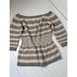 Marc Witmer Alpaca Sweater Gray Cream Striped Squared Neck Pullover Size XL